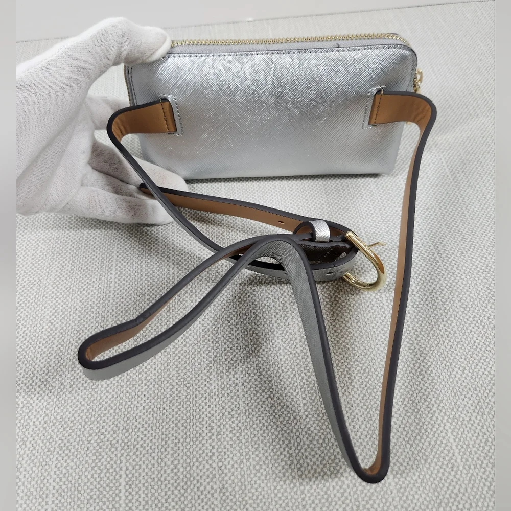 Kate spade L/XL silver leather adjustable belt bag